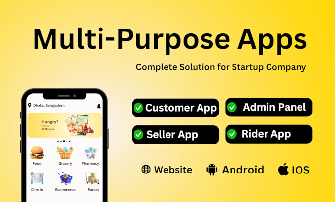 develop multivendor food, grocery, pharmacy delivry super app and website