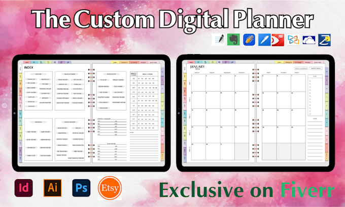 design custom digital planner, journal, calendar for ipad goodnotes