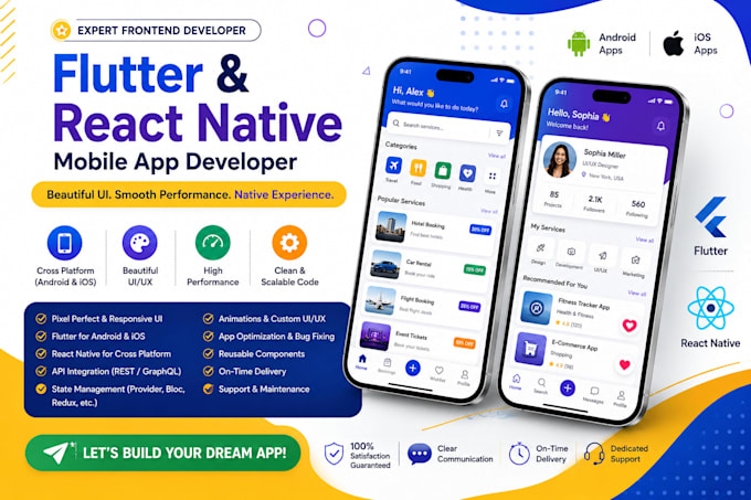 develop flutter and react native mobile app UI frontend developer