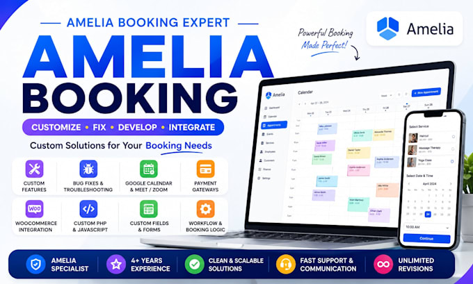 fix amelia problem, issue, error and configure custom features amelia pro