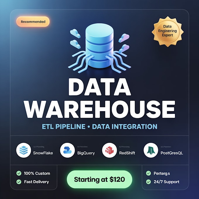 build mysql, postgresql or sql server data warehouse with etl