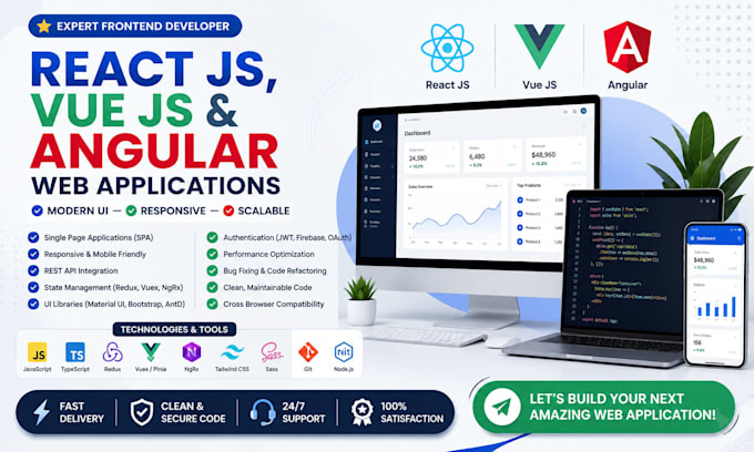 develop react js vue js angular js frontend web application