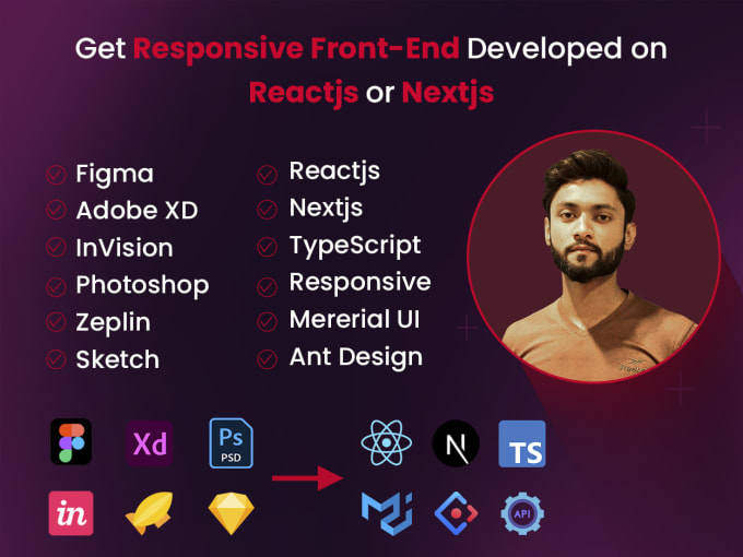 Do figma xd psd to reactjs nextjs template using tailwindcss bootstrap