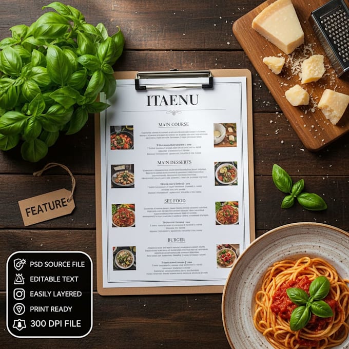 create a custom, high quality food menu design in 24 hours