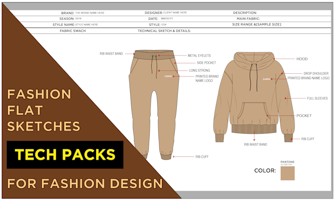 create fashion flat sketch and techpack