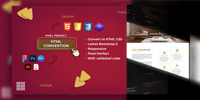 Convertissez n'importe quelle conception dans figma, psd, canva, ai en ... image.