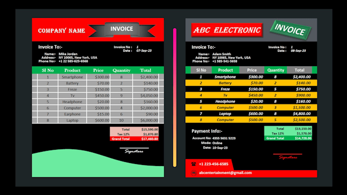 Design auto calculated excel invoice price list and letterhead by