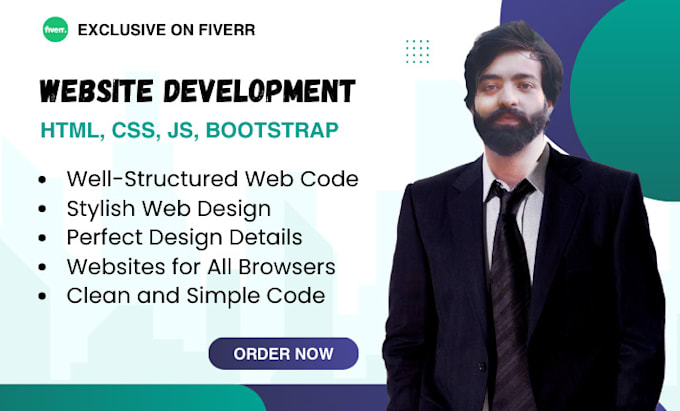 Build unique responsive website design with html css bootstrap and js ...