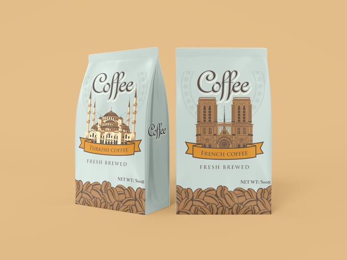 do premium coffee or tea label, packaging and bag design