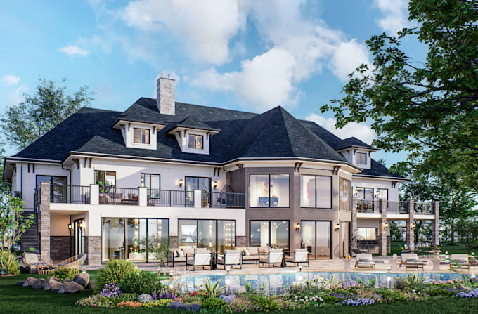 do 3d model of interior exterior design and render