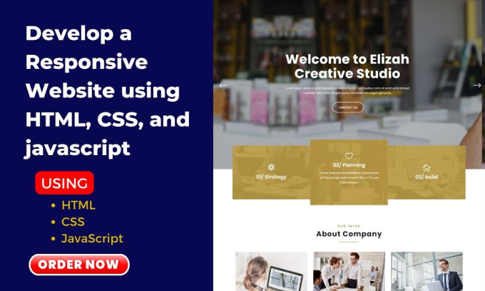 Develop a responsive website using html, css, and javascript