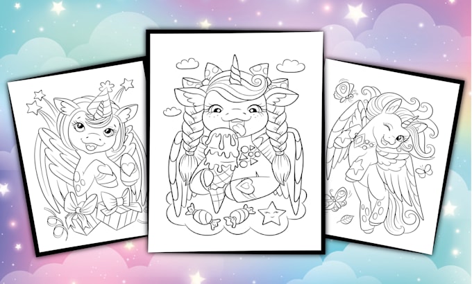 Design unicorn coloring pages for kids by Designgirl2 | Fiverr