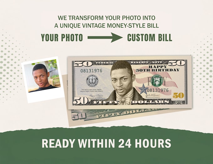 add your photo and info on fifty play money