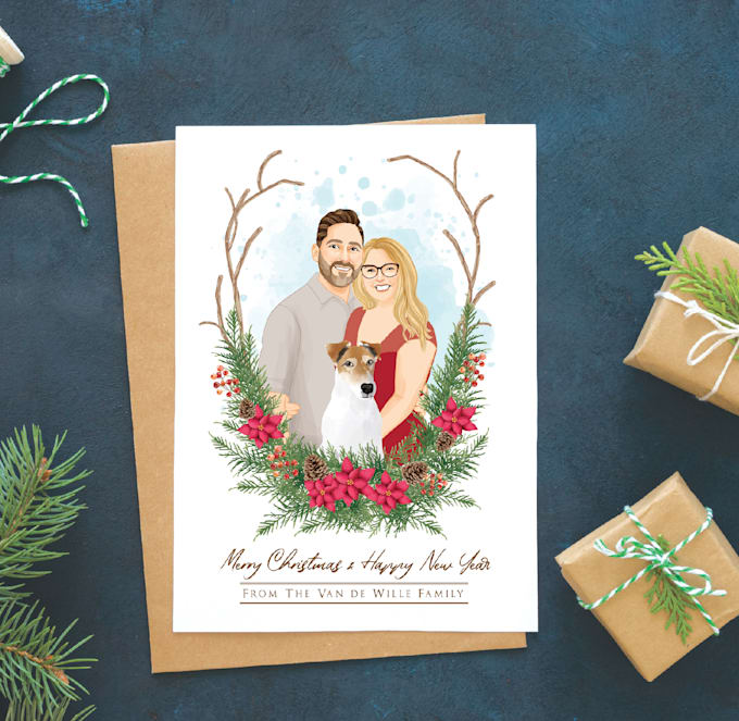 draw custom christmas card with portrait illustration