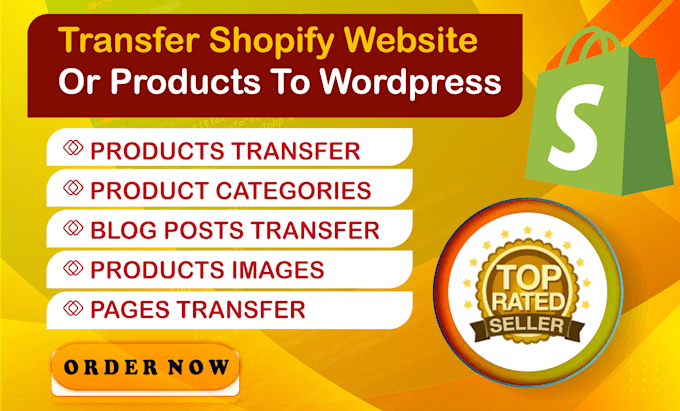 transfer, move, clone shopify website store, products, pages, blog to wordpress
