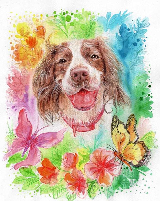 do pet portrait in butterfly inspired background