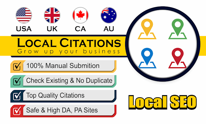 submit manually top 80 USA, UK, ca, and au local citations and directories
