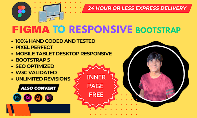 Convert figma to html bootstrap responsive css by Rolandsequeira | Fiverr