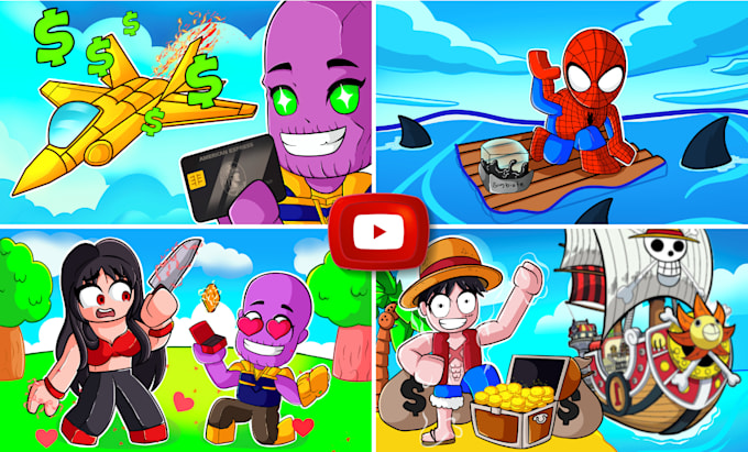 draw cartoon thumbnails in roblox, minecraft and many styles