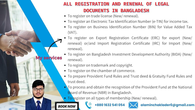 assist with the registration and renewal of all legal documents in bangladesh