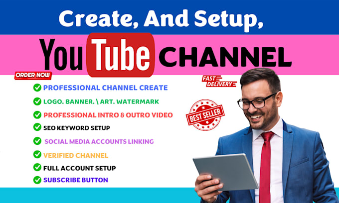 create and setup youtube channel professionally with logo, banner, intro, outro