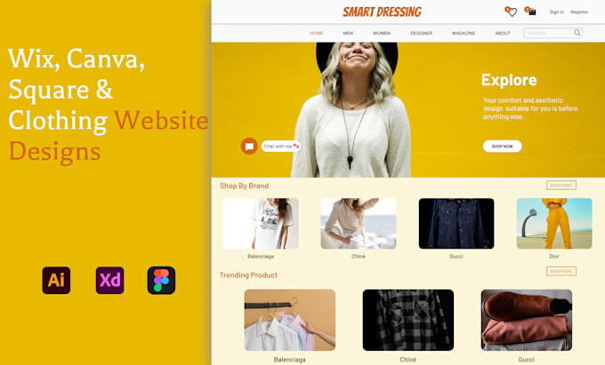 develop wix, canva, square and clothing website design