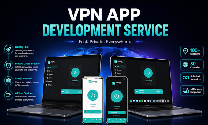 do VPN app development ios android mac PC with admin panel wireguard, openvpn v2