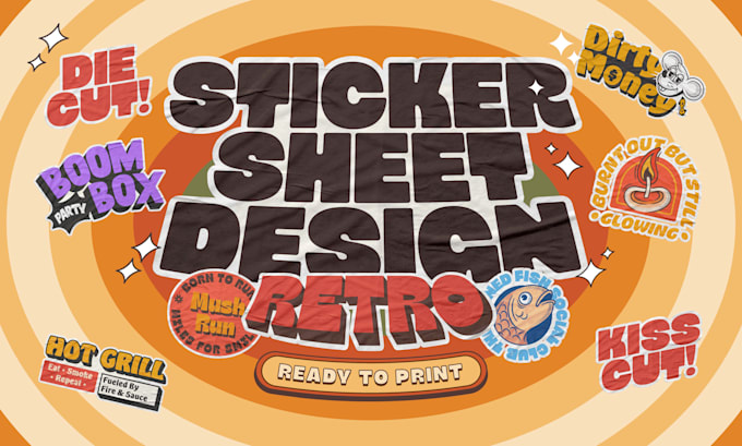 design retro vintage 1920s rubberhose stickers with print ready layout