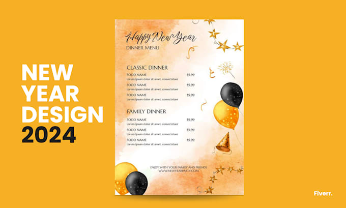 do canva newyear card design, menu design, invitation design