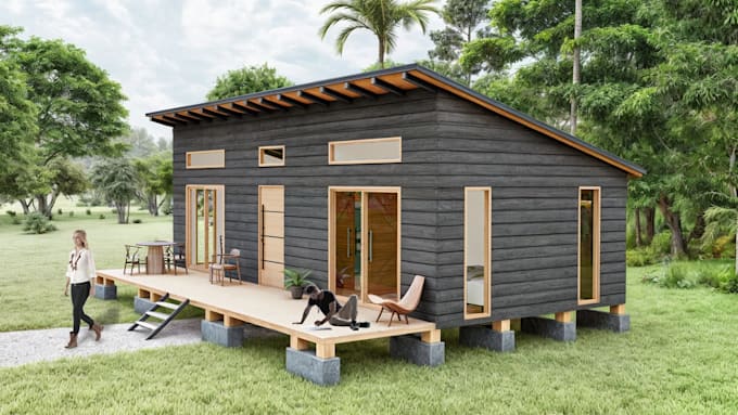 design tiny cabin, small house, cottage, cabana home 2d plan
