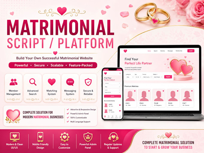 develop matrimony website and mobile app with matchmaking features