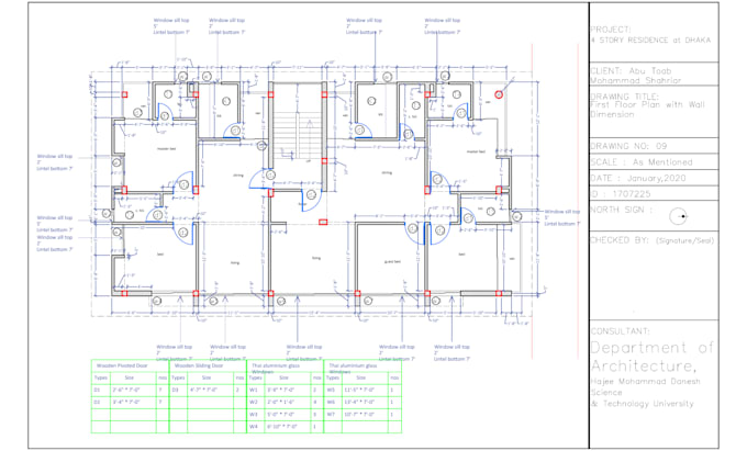 do architectural working drawing like plan, elevation, section, dimension etc