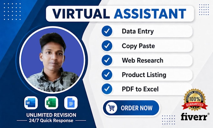be your virtual assistant for data entry, copy paste, web research product entry
