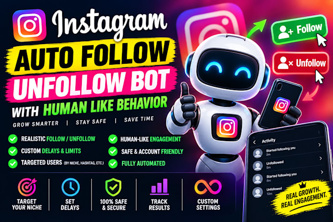 create instagram auto follow unfollow bot with human like behavior