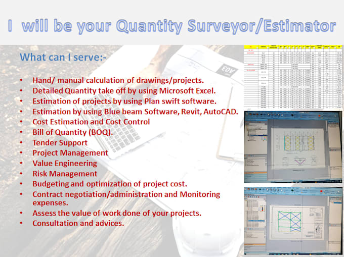 be your quantity surveyor, estimator