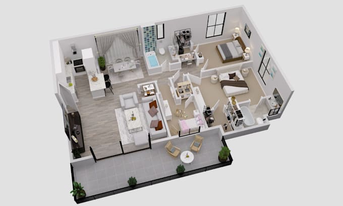 2d to 3d floor plan, modeling and rendering visualization in 24 hours