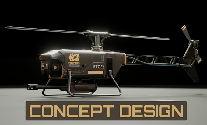 create 3d concept art for vehicles, wapons and props