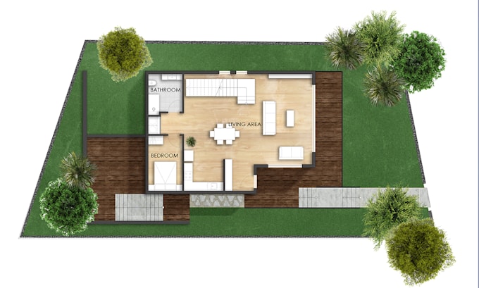 render floor plan, section and elevations in photoshop