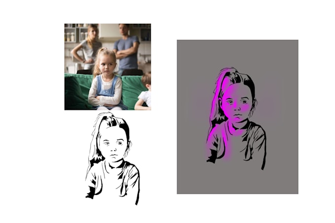 draw digital line art sketch portrait in vector style