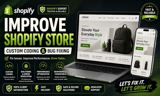 enhance the design, fix errors, and modify the shopify store