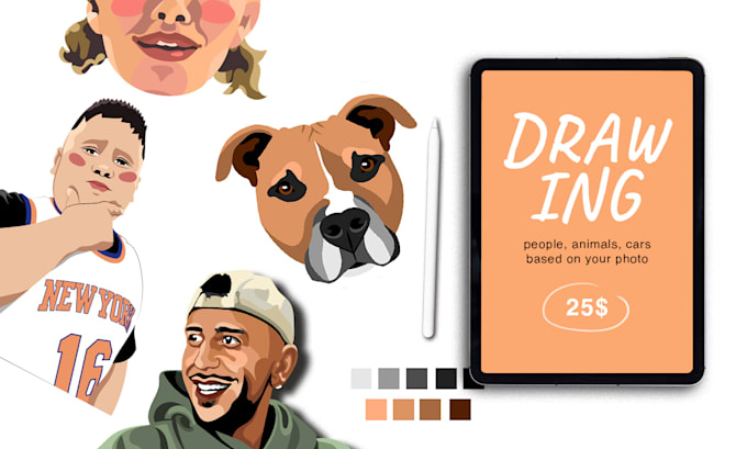 create for rug maker, draw animals and people