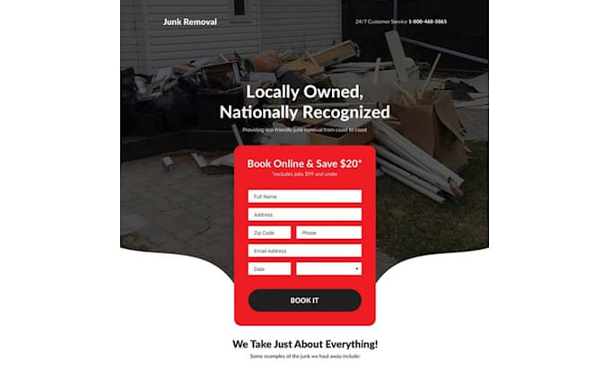 create a responsive junk removal, tree removal, landing page