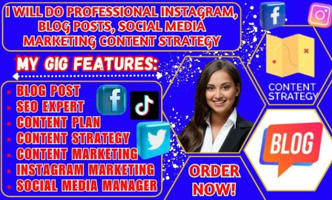 I will do professional instagram, blog posts, social media marketing content strategy