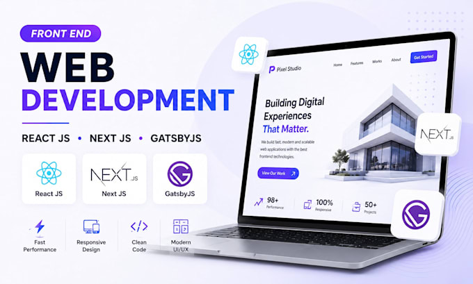 do front end web development in react js next js gatsbyjs