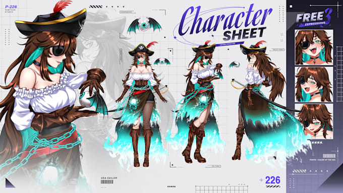 draw character sheet or reference sheet for your character in anime style