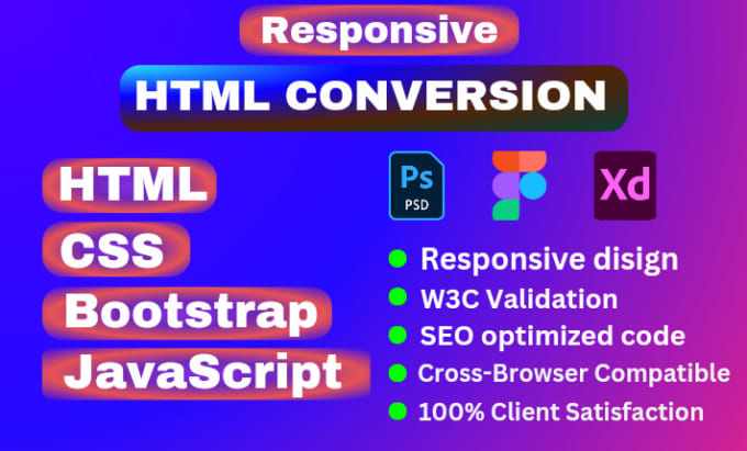 Psd, figma, xd to html conversion with css, bootstrap, and javascript ...