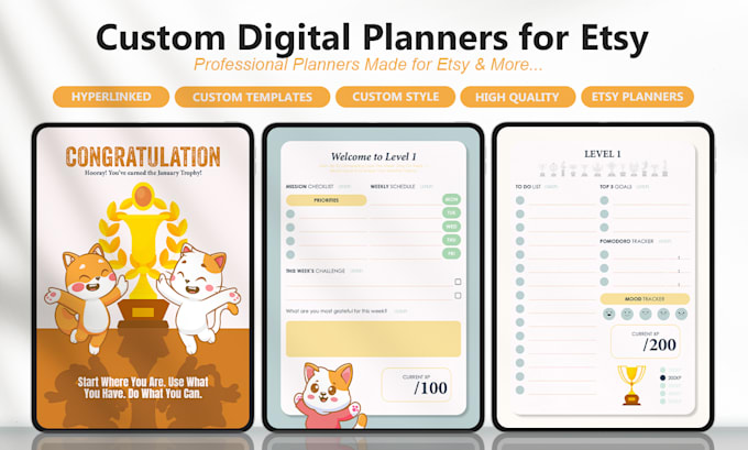 design professional hyperlinked digital planners for etsy