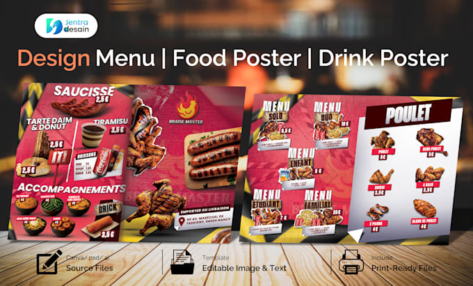 create restaurant menu design, food poster and drink posters