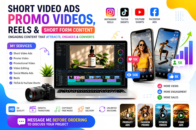 edit engaging promo videos, video ads, reels and short form content