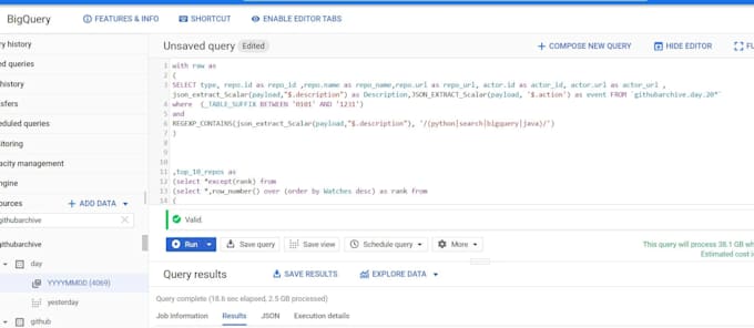 going to make a bigquery, sql database